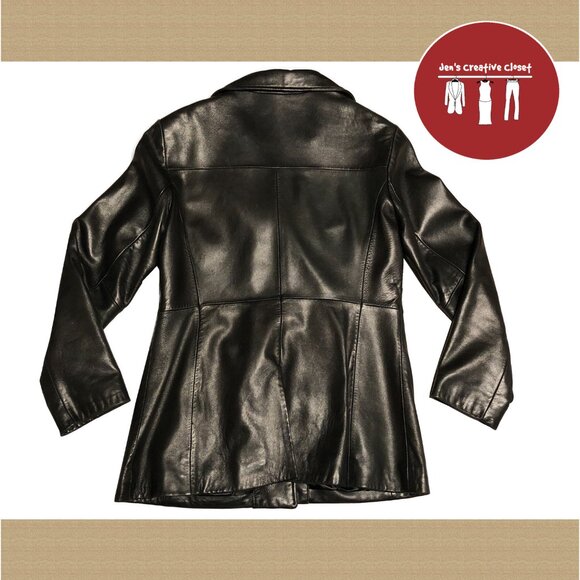 Women's Marc New York Black Leather Button Up Jacket - Picture 3 of 6